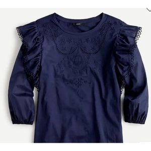 J Crew Embroidered Ruffle-Sleeve Top Size XS